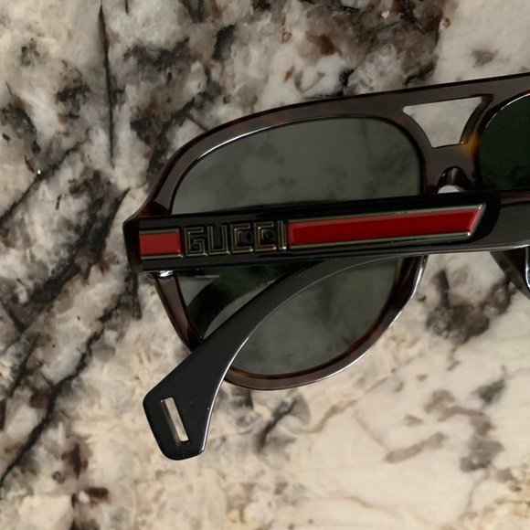 New GUCCI Havana Aviator Tortoise Sunglasses, Green & Red, Full Inclusion - Picture 7 of 16